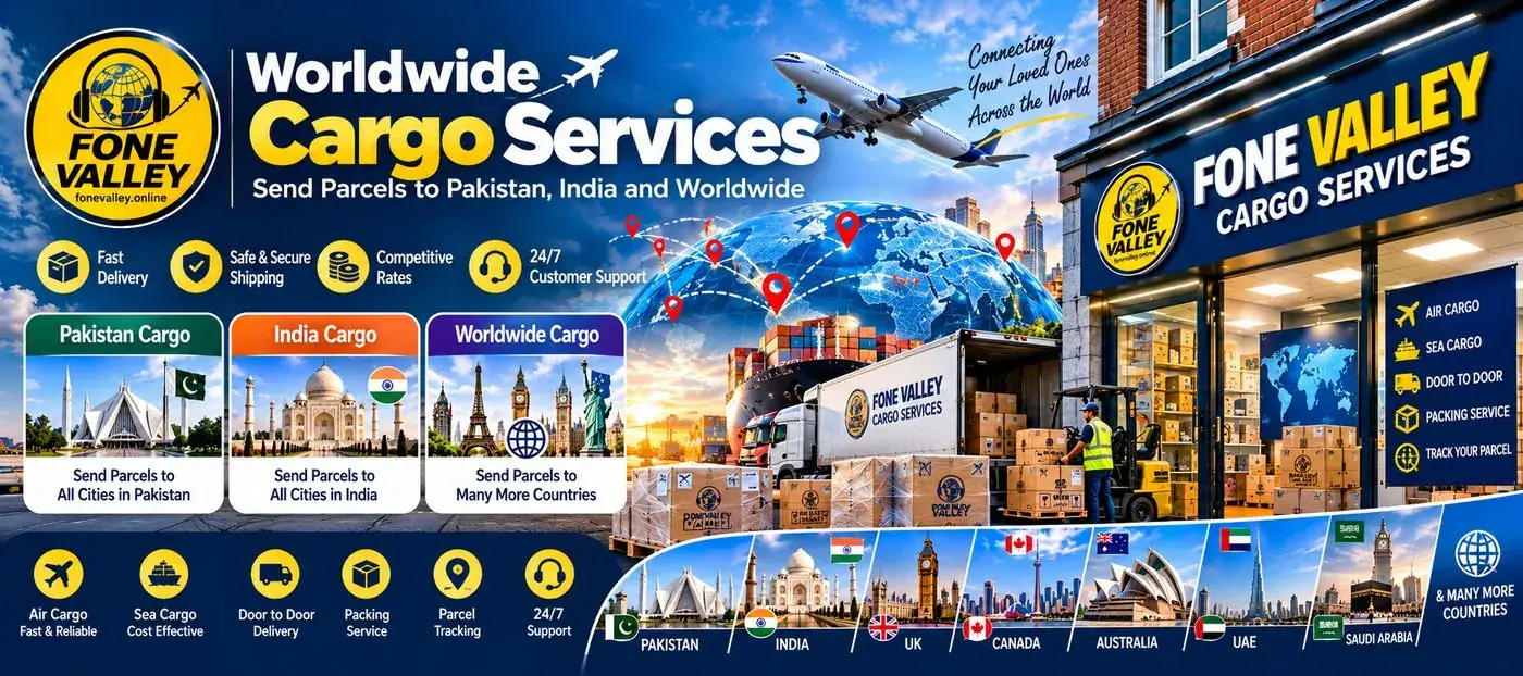 Worldwide cargo services in Glasgow at Fonevalley: send parcels to Pakistan, India and many more countries by air or sea